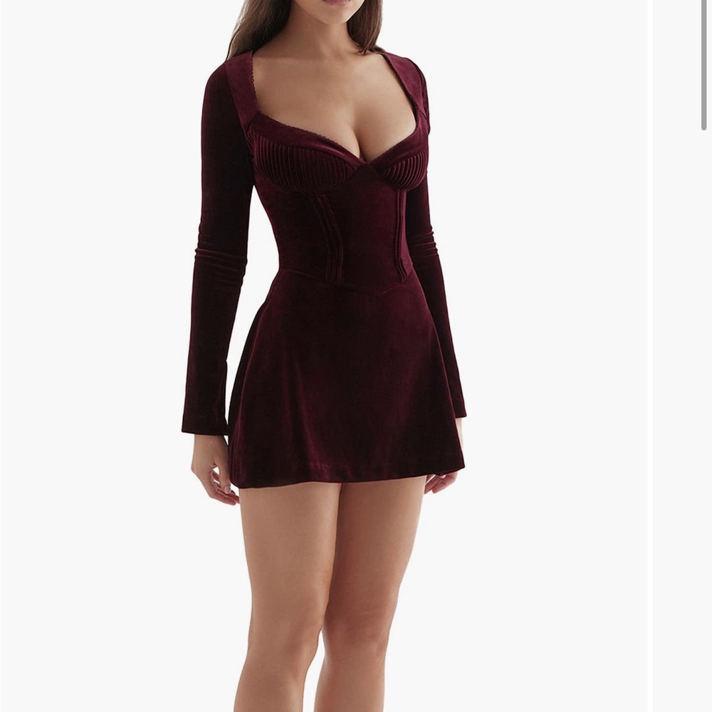 House of CB Deep Red Velvet Long Sleeve Dress
